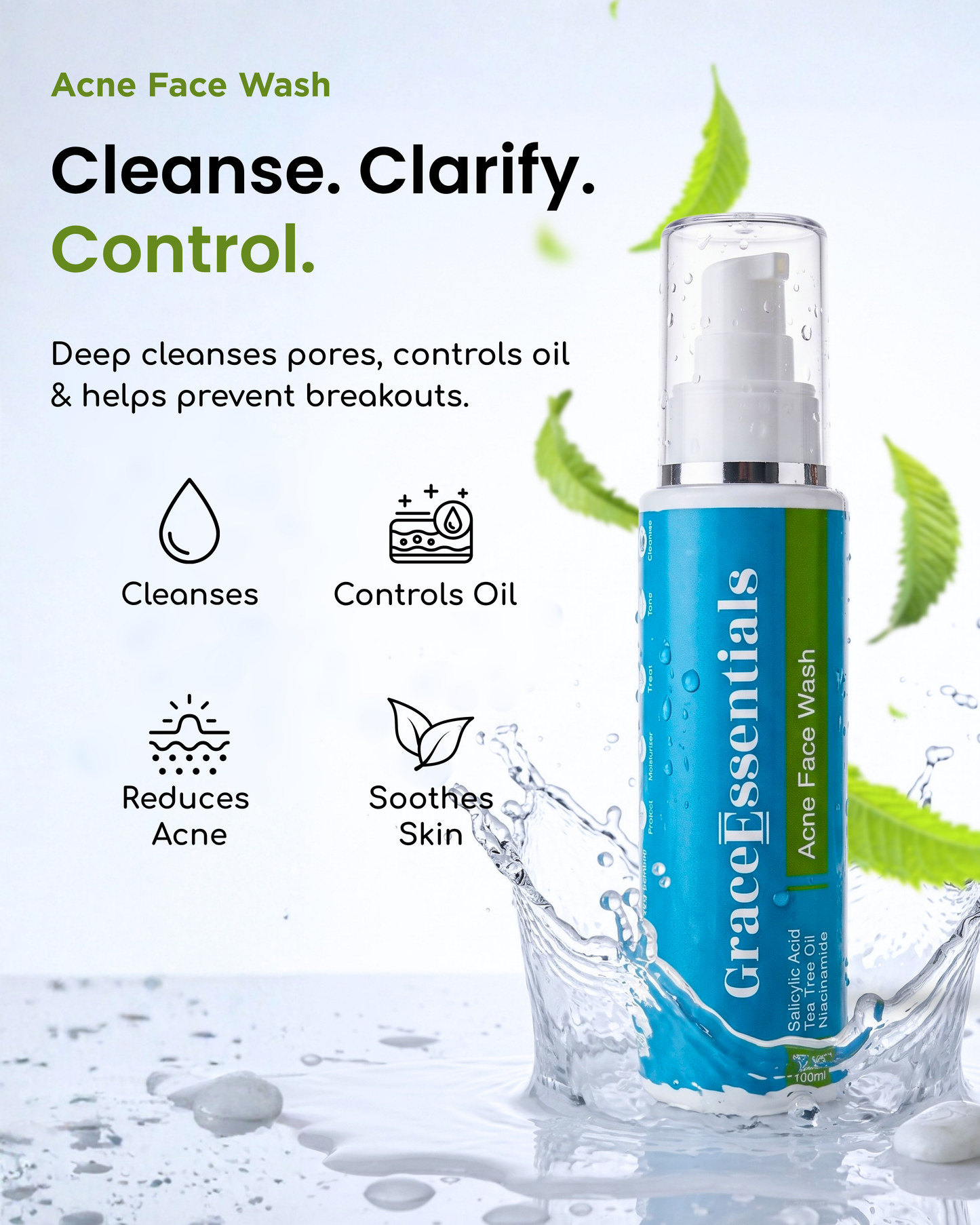 BioClarity Acne Face Wash Salicylic Acid + Tea Tree + Niacinamide