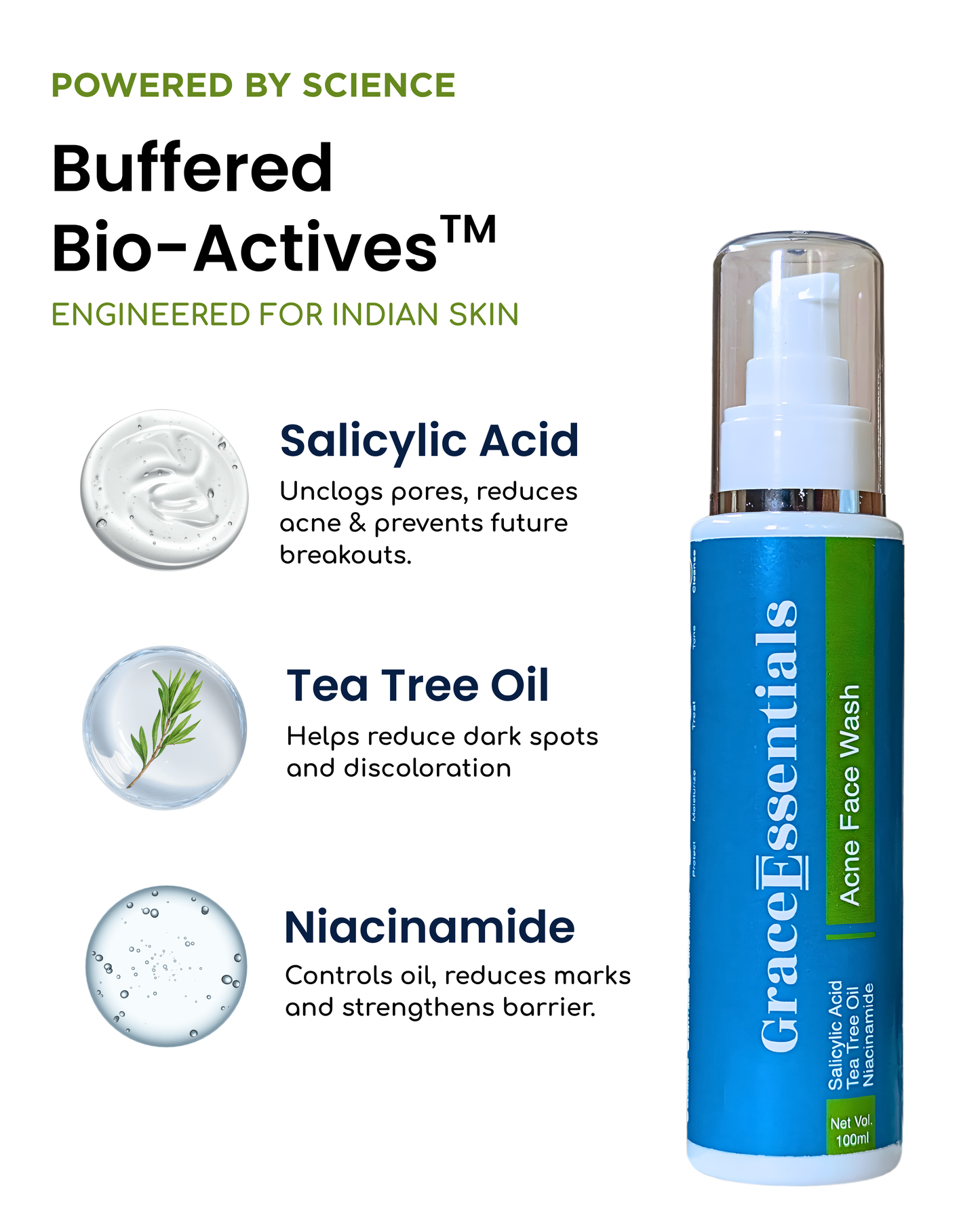 BioClarity Acne Face Wash Salicylic Acid + Tea Tree + Niacinamide