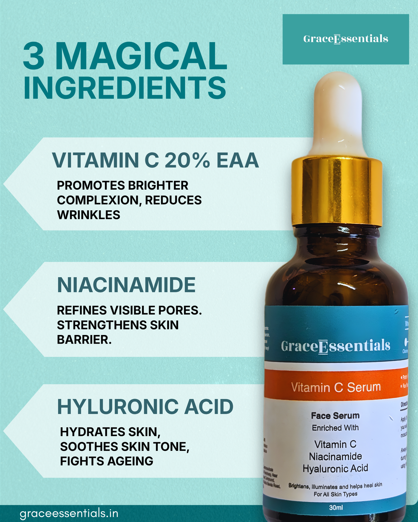StableC 20% Vitamin C Serum Ethyl Ascorbic Acid + Hyaluronic Acid
